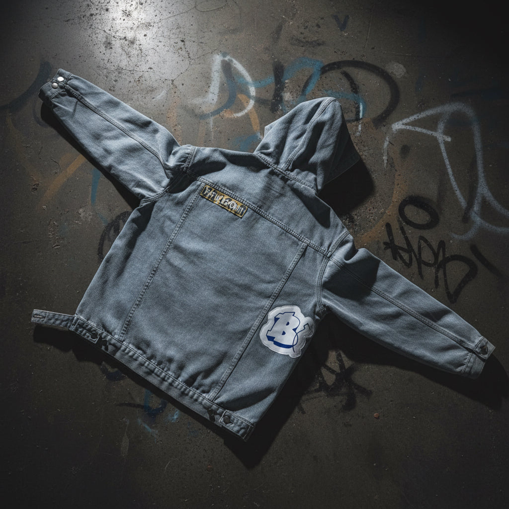 Denim Hoody with Refuze Sticthing & Box Logo