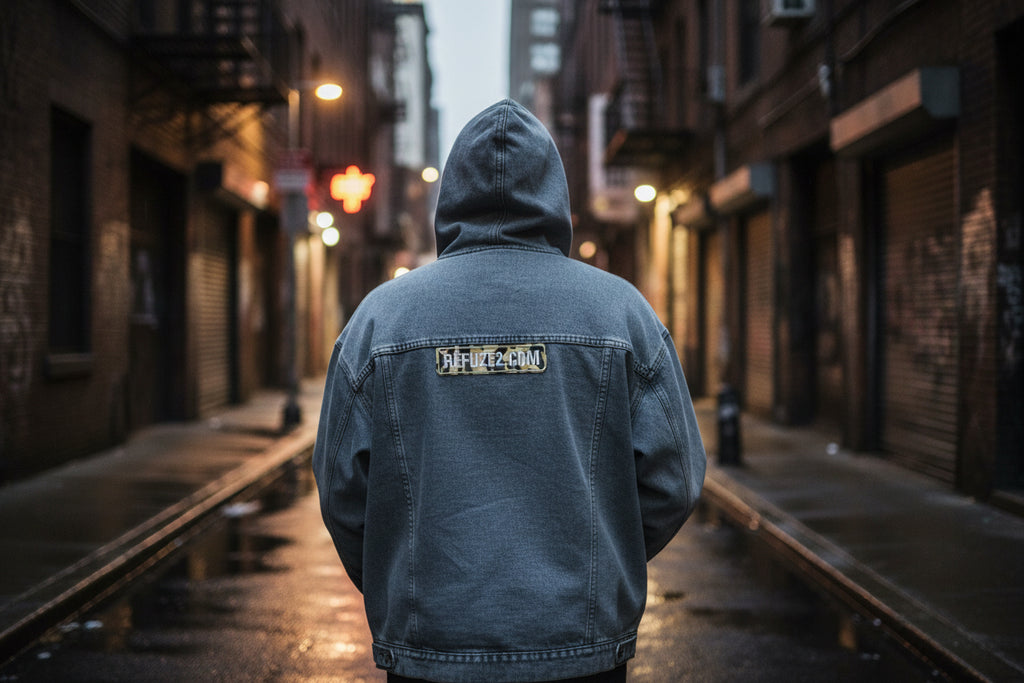 Denim Hoody with Refuze Sticthing & Box Logo