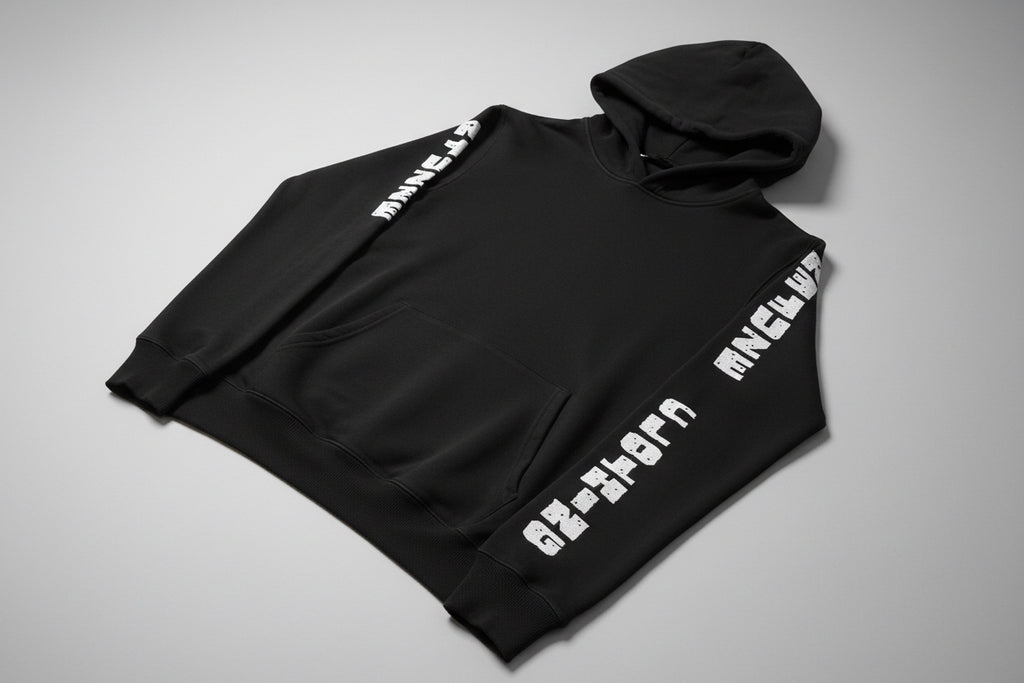 ReFuZe-All Black Hoody With White Stitching