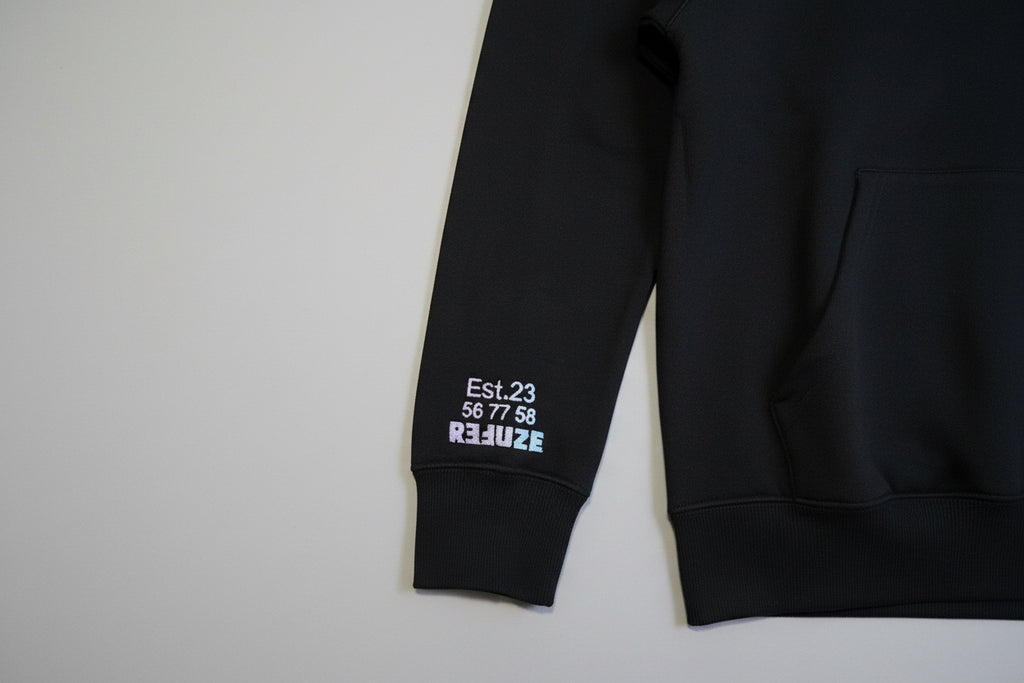 ReFuZe-All Black Hoody With White Stitching