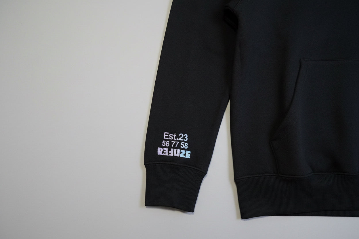 ReFuZe-All Black Hoody With White Stitching
