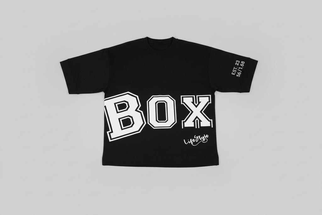 All Black BoX Unisex Crop -Tee With White Letters