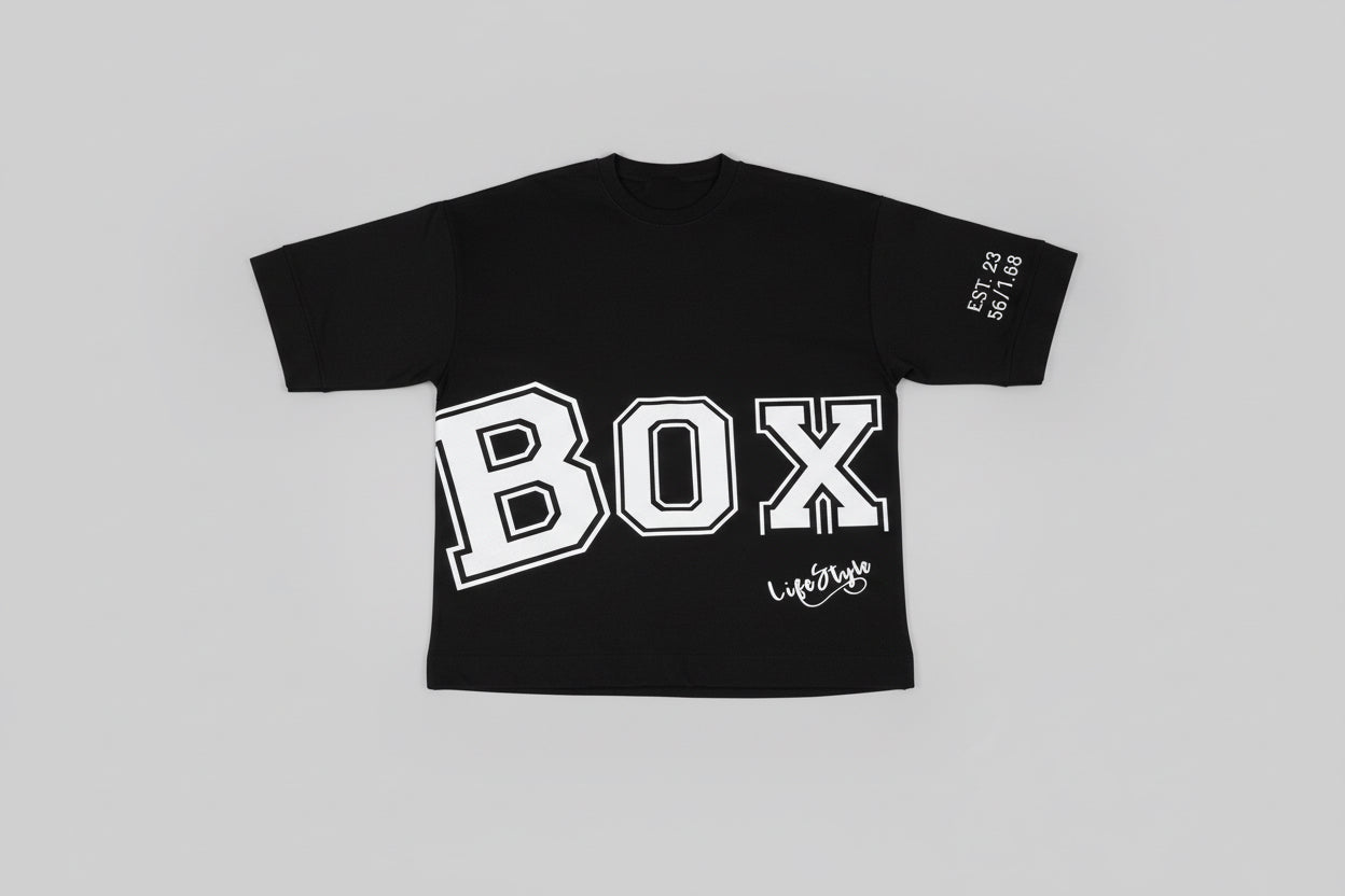 All Black BoX Unisex Crop -Tee With White Letters