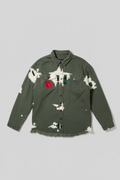 Enhanced olive green jacket with rose embroidery